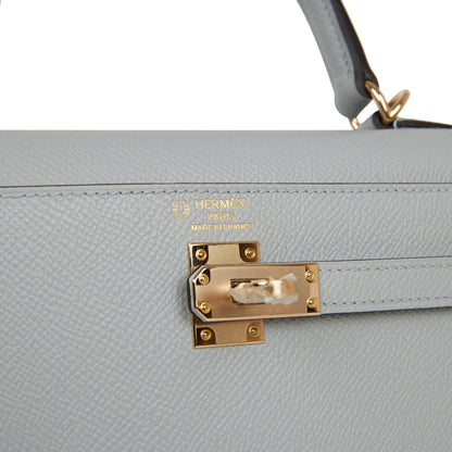 Hermes Kelly 25 Sellier Bleu Glacier Verso Epsom Permabrass Hardware