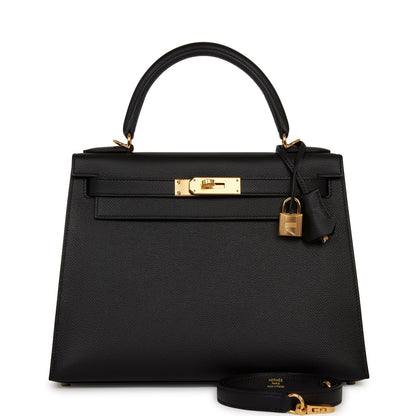 Hermes Kelly 28 Sellier Black Epsom Gold Hardware