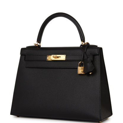 Hermes Kelly 28 Sellier Black Epsom Gold Hardware