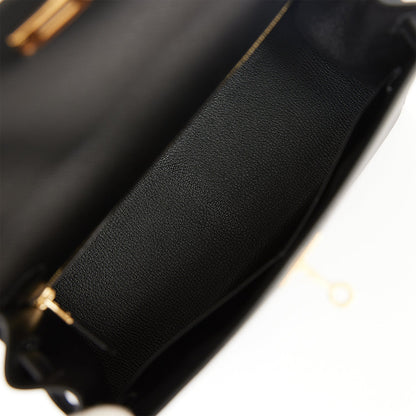 Hermes Kelly 28 Sellier Black Epsom Gold Hardware