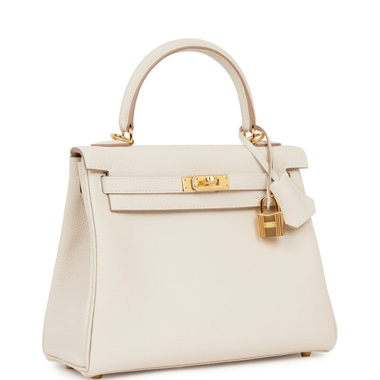 Hermes Kelly 25 Retourne Craie Togo Gold Hardware