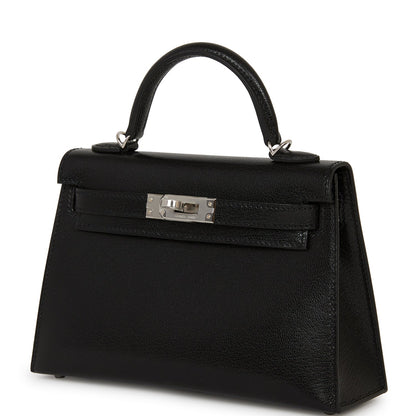 Hermes Kelly 20 Sellier Black Chevre Chamkila Palladium Hardware