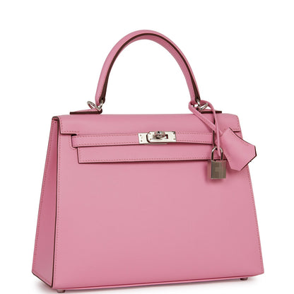 Hermes Kelly 25 Sellier Pink Verso Madame Palladium Hardware