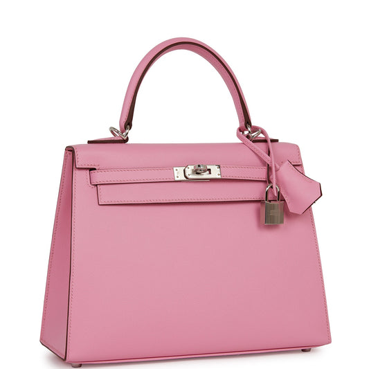 Hermes Kelly 25 Sellier Pink Verso Madame Palladium Hardware