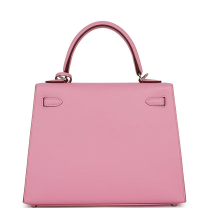 Hermes Kelly 25 Sellier Pink Verso Madame Palladium Hardware