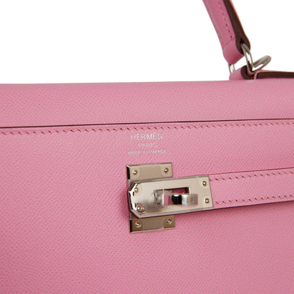 Hermes Kelly 25 Sellier Pink Verso Madame Palladium Hardware