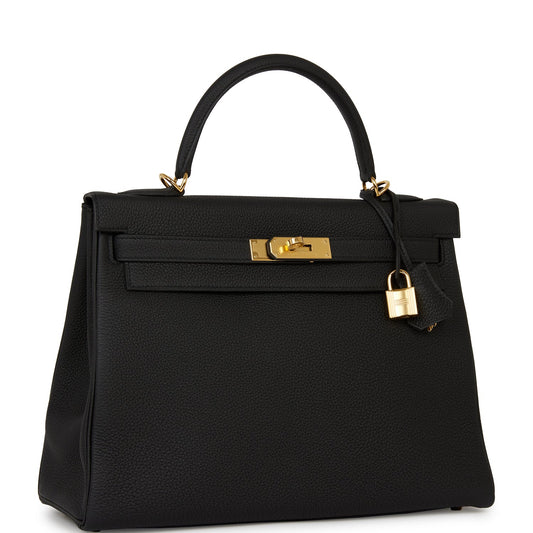 Hermes Kelly 32 Retourne Black Togo Gold Hardware