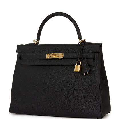 Hermes Kelly 32 Retourne Black Togo Gold Hardware