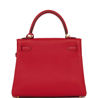 Hermes Kelly 25 Retourne Rouge Casaque Togo Gold Hardware