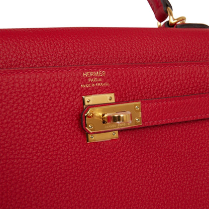 Hermes Kelly 25 Retourne Rouge Casaque Togo Gold Hardware