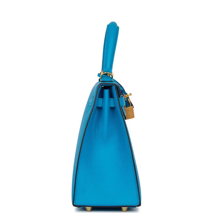 Hermes Kelly 25 Sellier Bleu Frida Epsom Gold Hardware