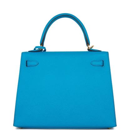 Hermes Kelly 25 Sellier Bleu Frida Epsom Gold Hardware