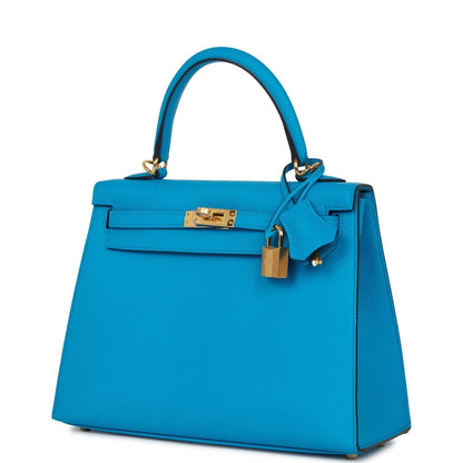 Hermes Kelly 25 Sellier Bleu Frida Epsom Gold Hardware