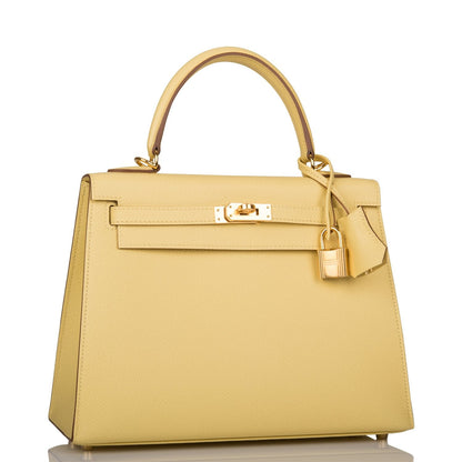 Hermes Kelly 25 Sellier Jaune Poussin Epsom Gold Hardware