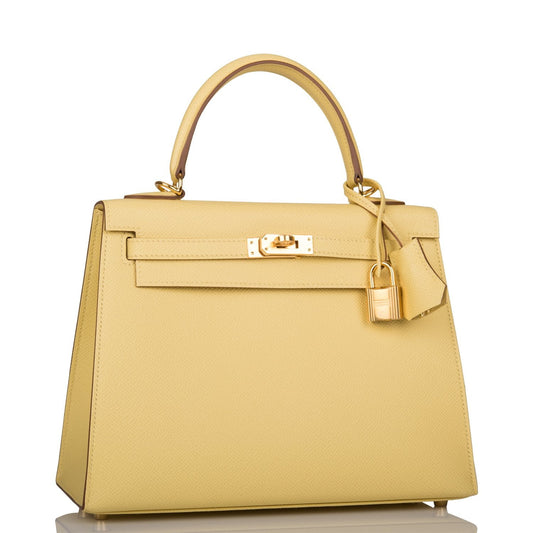 Hermes Kelly 25 Sellier Jaune Poussin Epsom Gold Hardware