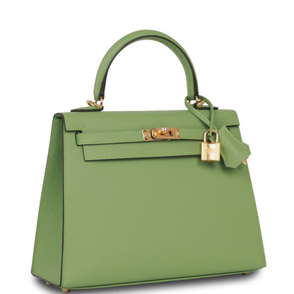 Hermes Kelly 25 Sellier Vert Criquet Epsom Gold Hardware
