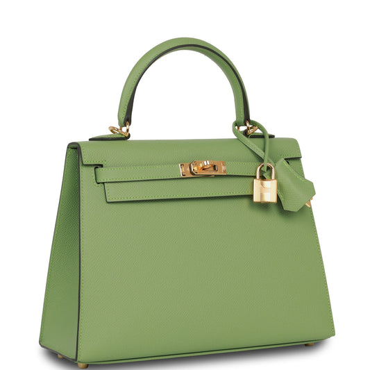 Hermes Kelly 25 Sellier Vert Criquet Epsom Gold Hardware