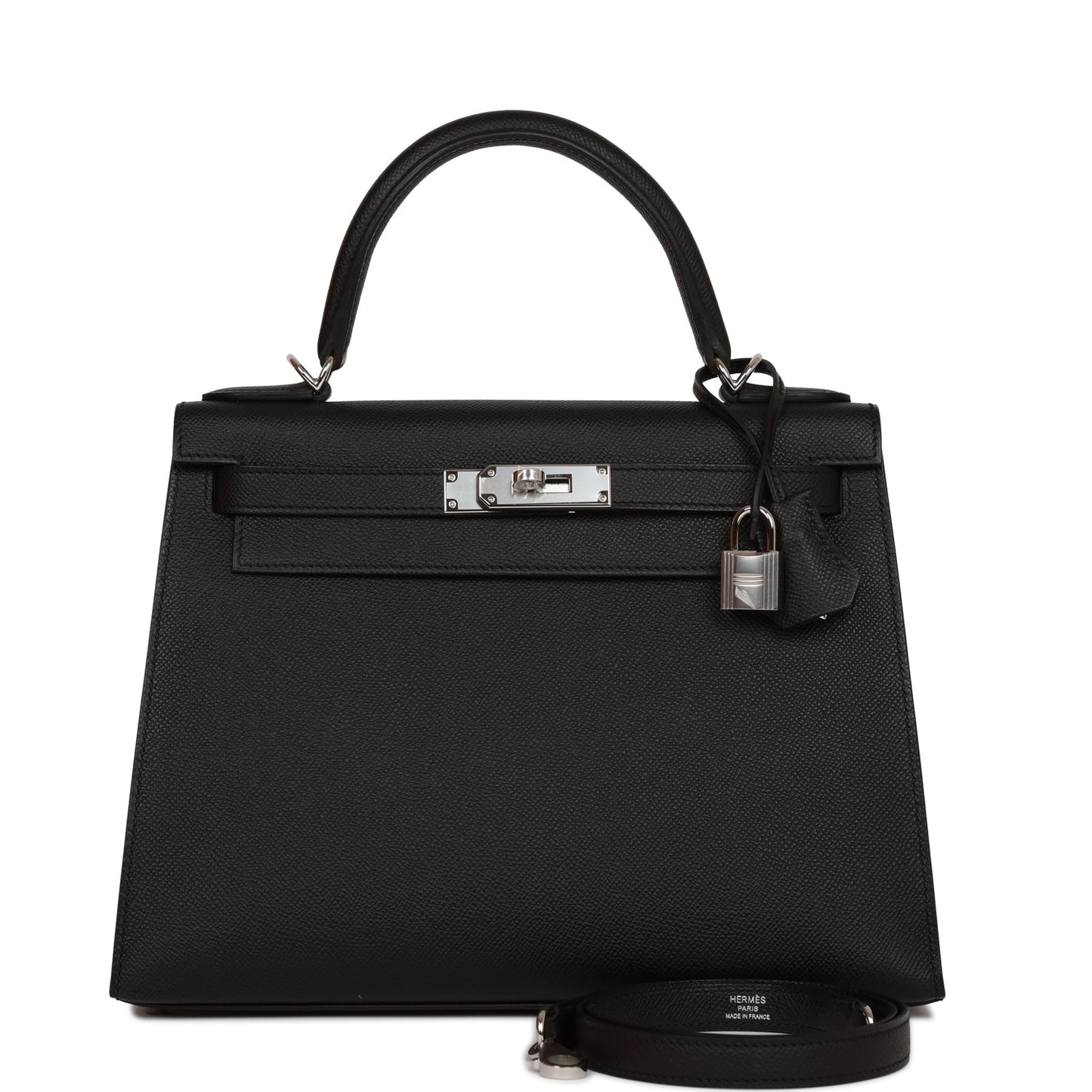 Hermes Kelly 28 Sellier Black Epsom Palladium Hardware