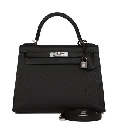 Hermes Kelly 28 Sellier Black Epsom Palladium Hardware