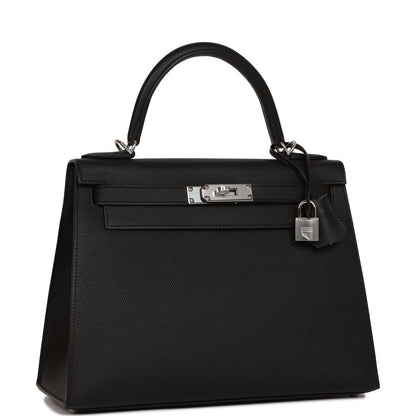 Hermes Kelly 28 Sellier Black Epsom Palladium Hardware