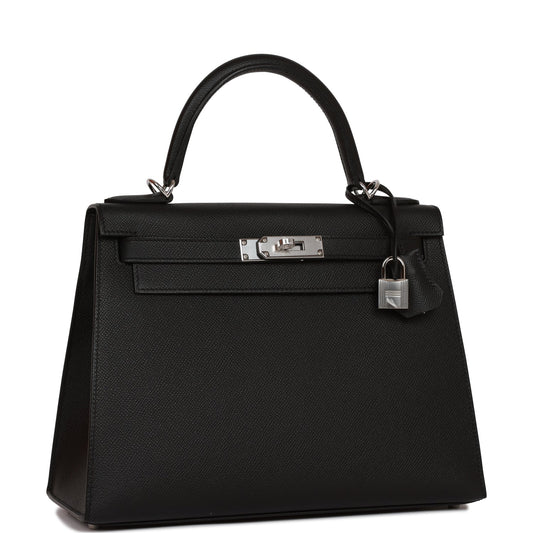Hermes Kelly 28 Sellier Black Epsom Palladium Hardware
