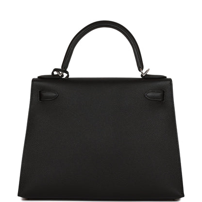 Hermes Kelly 28 Sellier Black Epsom Palladium Hardware