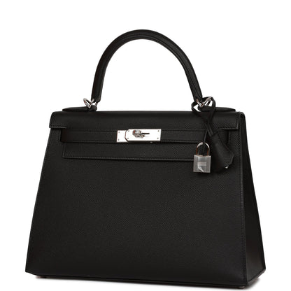 Hermes Kelly 28 Sellier Black Epsom Palladium Hardware