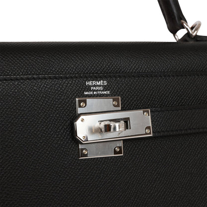 Hermes Kelly 28 Sellier Black Epsom Palladium Hardware