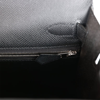 Hermes Kelly 28 Sellier Black Epsom Palladium Hardware