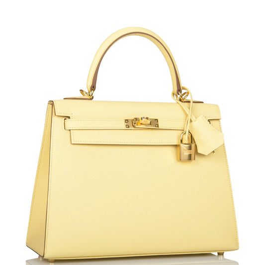 Hermes Kelly 25 Sellier Jaune Poussin Epsom Gold Hardware