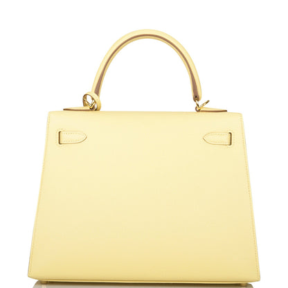 Hermes Kelly 25 Sellier Jaune Poussin Epsom Gold Hardware