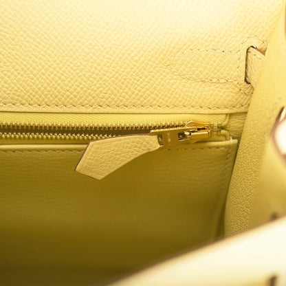 Hermes Kelly 25 Sellier Jaune Poussin Epsom Gold Hardware