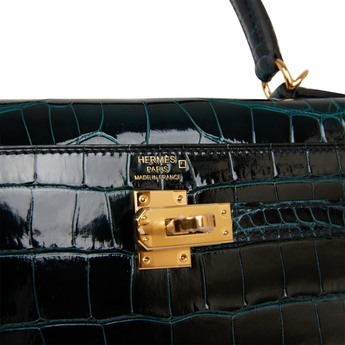 Hermes Kelly 25 Sellier Vert Rousseau Shiny Alligator Gold Hardware