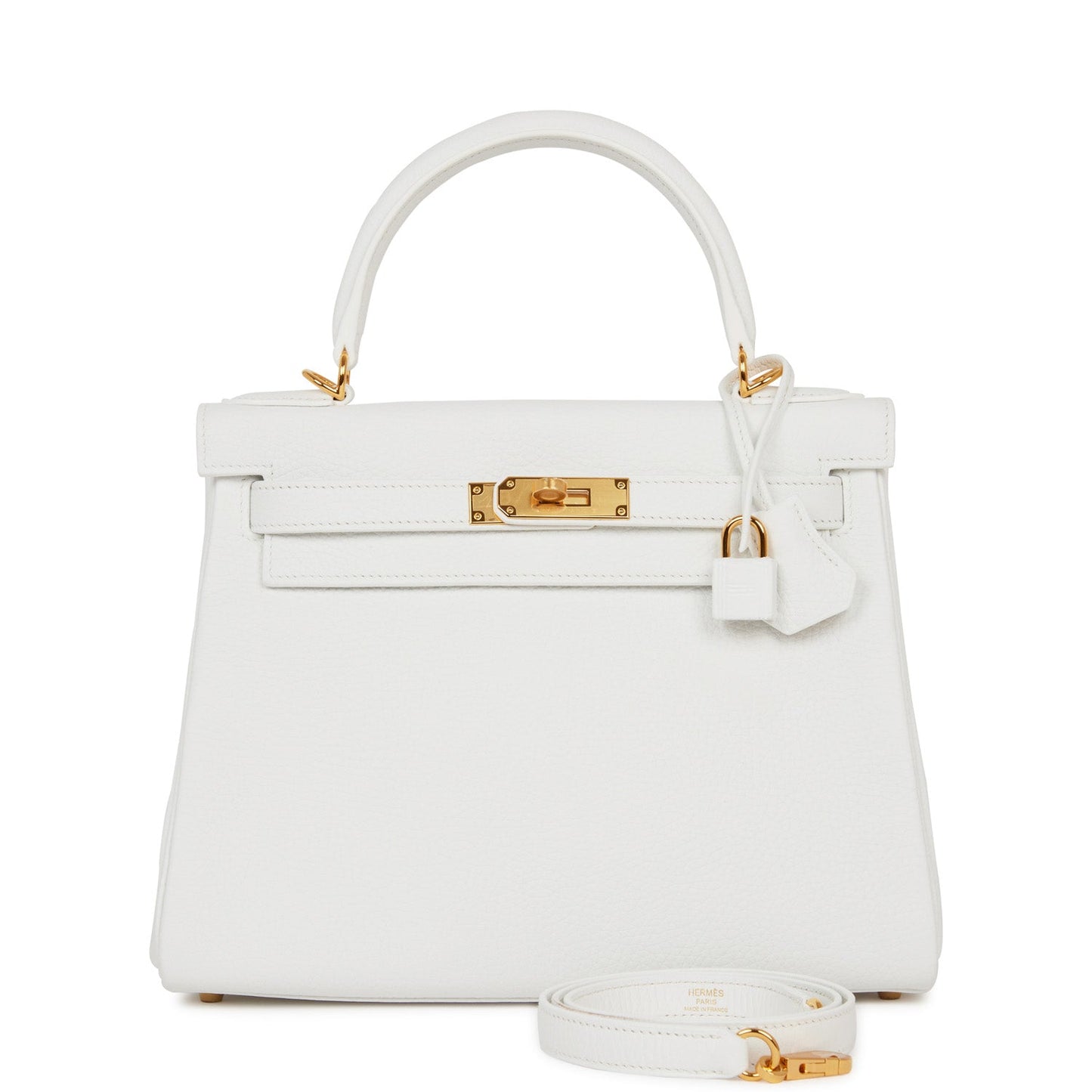 Hermes Kelly 28 Retourne White Clemence Gold Hardware