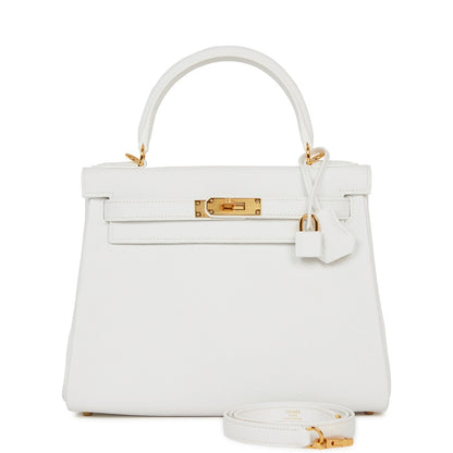 Hermes Kelly 28 Retourne White Clemence Gold Hardware