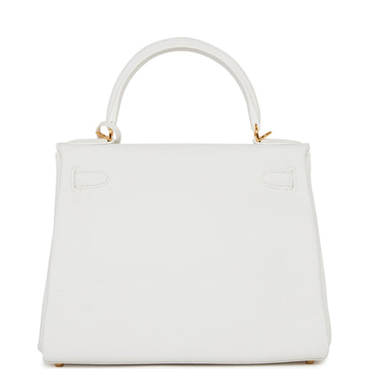 Hermes Kelly 28 Retourne White Clemence Gold Hardware
