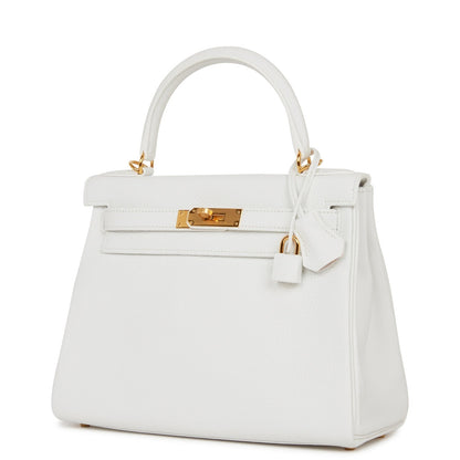 Hermes Kelly 28 Retourne White Clemence Gold Hardware