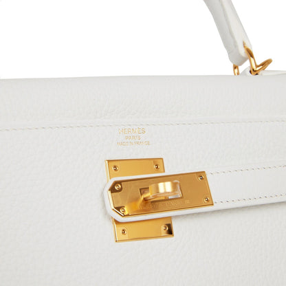 Hermes Kelly 28 Retourne White Clemence Gold Hardware