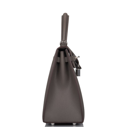 Hermes Kelly 25 Sellier Etain Epsom Palladium Hardware