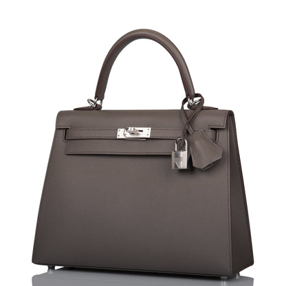 Hermes Kelly 25 Sellier Etain Epsom Palladium Hardware