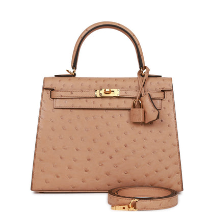 Hermes Kelly 25 Sellier Chai Ostrich Gold Hardware