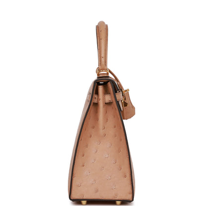 Hermes Kelly 25 Sellier Chai Ostrich Gold Hardware