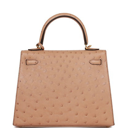 Hermes Kelly 25 Sellier Chai Ostrich Gold Hardware