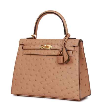 Hermes Kelly 25 Sellier Chai Ostrich Gold Hardware