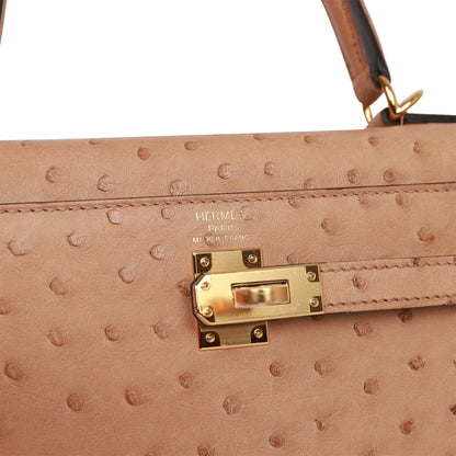 Hermes Kelly 25 Sellier Chai Ostrich Gold Hardware
