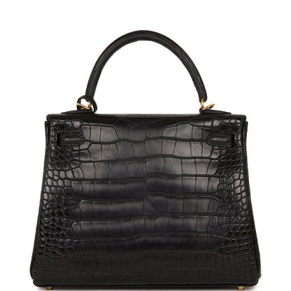 Hermes Kelly 25 Retourne Black Matte Alligator Gold Hardware