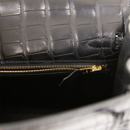 Hermes Kelly 25 Retourne Black Matte Alligator Gold Hardware