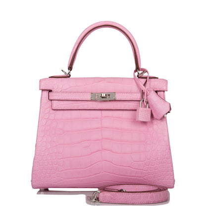 Hermes Kelly 25 Retourne Bubblegum 5P Matte Alligator Palladium Hardware