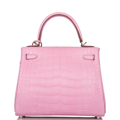 Hermes Kelly 25 Retourne Bubblegum 5P Matte Alligator Palladium Hardware