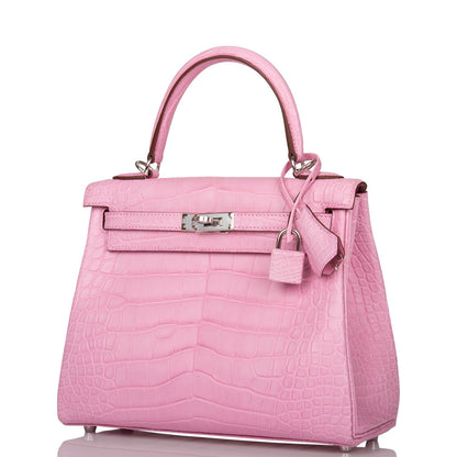 Hermes Kelly 25 Retourne Bubblegum 5P Matte Alligator Palladium Hardware